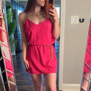 Pink Shift Dress with Gold Chain Detail